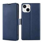 For iPhone 13 Ultra-thin Voltage Side Buckle PU + TPU Horizontal Flip Leather Case with Holder & Card Slot(Blue) - 1