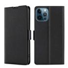 For iPhone 13 Pro Ultra-thin Voltage Side Buckle PU + TPU Horizontal Flip Leather Case with Holder & Card Slot (Black) - 1