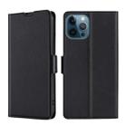 For iPhone 13 Pro Max Ultra-thin Voltage Side Buckle PU + TPU Horizontal Flip Leather Case with Holder & Card Slot (Black) - 1