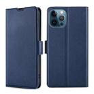 For iPhone 13 Pro Max Ultra-thin Voltage Side Buckle PU + TPU Horizontal Flip Leather Case with Holder & Card Slot (Blue) - 1