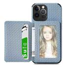 Carbon Fiber Magnetic Card Bag TPU+PU Shockproof Back Cover Case with Holder & Card Slot & Photo Frame For iPhone 13 Pro(Blue) - 1