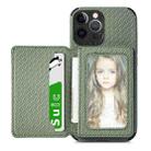Carbon Fiber Magnetic Card Bag TPU+PU Shockproof Back Cover Case with Holder & Card Slot & Photo Frame For iPhone 13 Pro(Green) - 1