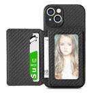 Carbon Fiber Magnetic Card Bag TPU+PU Shockproof Back Cover Case with Holder & Card Slot & Photo Frame For iPhone 13(Black) - 1