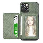 Carbon Fiber Magnetic Card Bag TPU+PU Shockproof Back Cover Case with Holder & Card Slot & Photo Frame For iPhone 13(Green) - 1