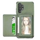 For Samsung Galaxy A32 5G Carbon Fiber Magnetic Card Bag TPU+PU Shockproof Back Cover Case with Holder & Card Slot & Photo Frame(Green) - 1