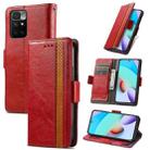 For Xiaomi Redmi 10 CaseNeo Business Splicing Dual Magnetic Buckle Horizontal Flip PU Leather Case with Holder & Card Slots & Wallet(Red) - 1