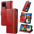 For Google Pixel 5a 5G CaseNeo Business Splicing Dual Magnetic Buckle Horizontal Flip PU Leather Case with Holder & Card Slots & Wallet(Red) - 1