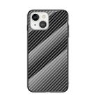 Gradient Carbon Fiber Texture TPU Border Tempered Glass Case For iPhone 13(Black Fiber) - 1