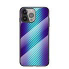 Gradient Carbon Fiber Texture TPU Border Tempered Glass Case For iPhone 13 Pro(Blue Fiber) - 1