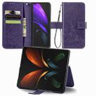 For Samsung Galaxy Z Fold3 5G Four-leaf Clasp Embossed Buckle Mobile Phone Protection Leather Case with Lanyard & Card Slot & Wallet & Bracket Function(Purple) - 1