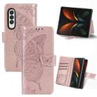 For Samsung Galaxy Z Fold3 5G Butterfly Love Flowers Embossed Horizontal Flip Leather Case with Holder & Card Slots & Wallet & Lanyard(Rose Gold) - 1