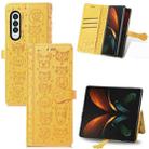 For Samsung Galaxy Z Fold3 5G Lovely Cat and Dog Embossing Pattern Horizontal Flip Leather Case , with Holder & Card Slots & Wallet(Yellow) - 1