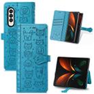 For Samsung Galaxy Z Fold3 5G Lovely Cat and Dog Embossing Pattern Horizontal Flip Leather Case , with Holder & Card Slots & Wallet(Blue) - 1