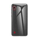 For Samsung Galaxy A10 Gradient Carbon Fiber Texture TPU Border Tempered Glass Case(Black Fiber) - 1