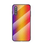 For Samsung Galaxy A41 Gradient Carbon Fiber Texture TPU Border Tempered Glass Case(Gold Fiber) - 1