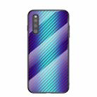 For Samsung Galaxy A41 Gradient Carbon Fiber Texture TPU Border Tempered Glass Case(Blue Fiber) - 1