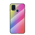 For Samsung Galaxy M31 Gradient Carbon Fiber Texture TPU Border Tempered Glass Case(Colorful Fiber) - 1