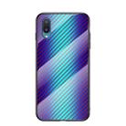 For Samsung Galaxy A02 Gradient Carbon Fiber Texture TPU Border Tempered Glass Case(Blue Fiber) - 1