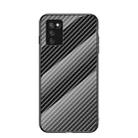 For Samsung Galaxy A03s 164mm Gradient Carbon Fiber Texture TPU Border Tempered Glass Case(Black Fiber) - 1