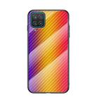 For Samsung Galaxy A12 Gradient Carbon Fiber Texture TPU Border Tempered Glass Case(Gold Fiber) - 1