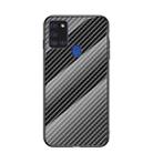 For Samsung Galaxy A21s Gradient Carbon Fiber Texture TPU Border Tempered Glass Case(Black Fiber) - 1