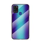 For Samsung Galaxy A21s Gradient Carbon Fiber Texture TPU Border Tempered Glass Case(Blue Fiber) - 1