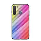 For Samsung Galaxy A21 Gradient Carbon Fiber Texture TPU Border Tempered Glass Case(Colorful Fiber) - 1