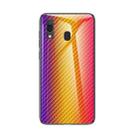 For Samsung Galaxy A30 / A20 Gradient Carbon Fiber Texture TPU Border Tempered Glass Case(Gold Fiber) - 1