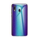 For Samsung Galaxy A30 / A20 Gradient Carbon Fiber Texture TPU Border Tempered Glass Case(Blue Fiber) - 1