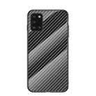 For Samsung Galaxy A31 Gradient Carbon Fiber Texture TPU Border Tempered Glass Case(Black Fiber) - 1
