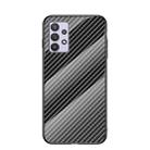 For Samsung Galaxy A32 Gradient Carbon Fiber Texture TPU Border Tempered Glass Case(Black Fiber) - 1