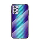 For Samsung Galaxy A32 Gradient Carbon Fiber Texture TPU Border Tempered Glass Case(Blue Fiber) - 1