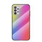 For Samsung Galaxy A32 Gradient Carbon Fiber Texture TPU Border Tempered Glass Case(Colorful Fiber) - 1