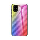 For Samsung Galaxy A51 Gradient Carbon Fiber Texture TPU Border Tempered Glass Case(Colorful Fiber) - 1