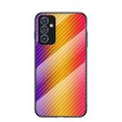 For Samsung Galaxy A82 Gradient Carbon Fiber Texture TPU Border Tempered Glass Case(Gold Fiber) - 1