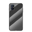 For Samsung Galaxy M31s Gradient Carbon Fiber Texture TPU Border Tempered Glass Case(Black Fiber) - 1