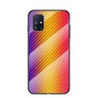 For Samsung Galaxy M31s Gradient Carbon Fiber Texture TPU Border Tempered Glass Case(Gold Fiber) - 1