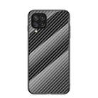 For Samsung Galaxy M32 Gradient Carbon Fiber Texture TPU Border Tempered Glass Case(Black Fiber) - 1