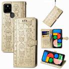 For Google Pixel 5a 5G Lovely Cat and Dog Embossing Pattern Horizontal Flip Leather Case , with Holder & Card Slots & Wallet & Cartoon Clasp & Lanyard(Gold) - 1