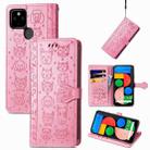 For Google Pixel 5a 5G Lovely Cat and Dog Embossing Pattern Horizontal Flip Leather Case , with Holder & Card Slots & Wallet & Cartoon Clasp & Lanyard(Pink) - 1