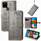 For Google Pixel 5a 5G Lovely Cat and Dog Embossing Pattern Horizontal Flip Leather Case , with Holder & Card Slots & Wallet & Cartoon Clasp & Lanyard(Grey) - 1