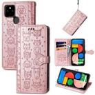 For Google Pixel 5a 5G Lovely Cat and Dog Embossing Pattern Horizontal Flip Leather Case , with Holder & Card Slots & Wallet & Cartoon Clasp & Lanyard(Rose Gold) - 1