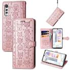 For LG Velvet 2 Pro Lovely Cat and Dog Embossing Pattern Horizontal Flip Leather Case , with Holder & Card Slots & Wallet & Cartoon Clasp & Lanyard(Rose Gold) - 1