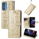 For Motorola Edge 20 Pro Lovely Cat and Dog Embossing Pattern Horizontal Flip Leather Case , with Holder & Card Slots & Wallet & Cartoon Clasp & Lanyard(Gold) - 1