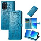 For OPPO Reno6 Z Lovely Cat and Dog Embossing Pattern Horizontal Flip Leather Case , with Holder & Card Slots & Wallet & Cartoon Clasp & Lanyard(Blue) - 1