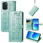 For OPPO Reno6 Z Lovely Cat and Dog Embossing Pattern Horizontal Flip Leather Case , with Holder & Card Slots & Wallet & Cartoon Clasp & Lanyard(Green) - 1