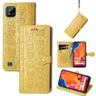 For OPPO Realme C20 Lovely Cat and Dog Embossing Pattern Horizontal Flip Leather Case , with Holder & Card Slots & Wallet & Cartoon Clasp & Lanyard(Yellow) - 1