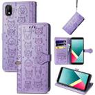 For Wiko Y61 Lovely Cat and Dog Embossing Pattern Horizontal Flip Leather Case , with Holder & Card Slots & Wallet & Cartoon Clasp & Lanyard(Purple) - 1