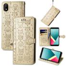 For Wiko Y61 Lovely Cat and Dog Embossing Pattern Horizontal Flip Leather Case , with Holder & Card Slots & Wallet & Cartoon Clasp & Lanyard(Gold) - 1