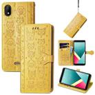 For Wiko Y61 Lovely Cat and Dog Embossing Pattern Horizontal Flip Leather Case , with Holder & Card Slots & Wallet & Cartoon Clasp & Lanyard(Yellow) - 1